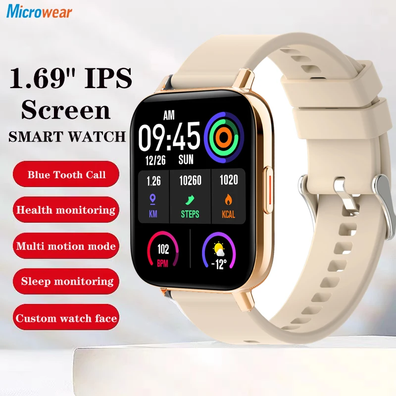 

2022 New 1.69" Men Blue Tooth Call Smart Watch Heartrate Testing Sports Fitness Tracker Custom Watch Face Music Women Smartwatch