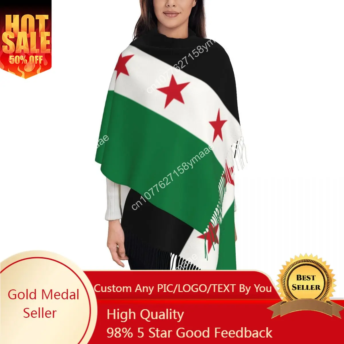

Syria Flag Shawl Wrap for Womens Winter Large Long Scarf The Syrian Arab Republic Neckerchief Tassel Scarves
