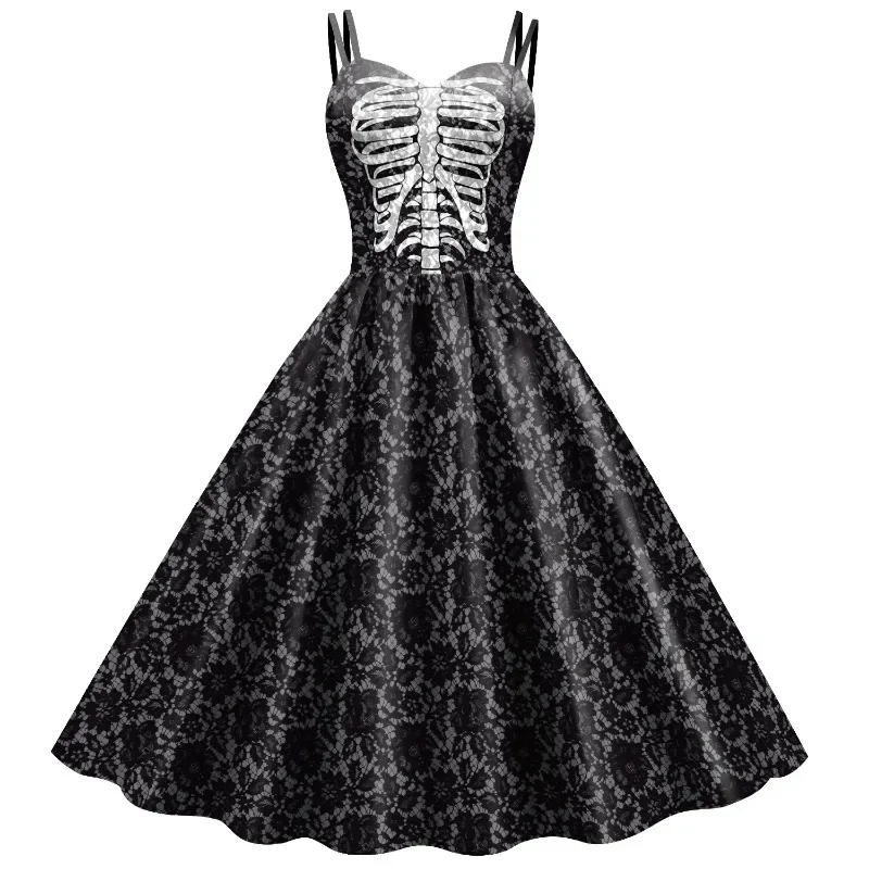 Женское платье Teanoon на Хэллоуин с рисунком скелета и розы карнавальное женское