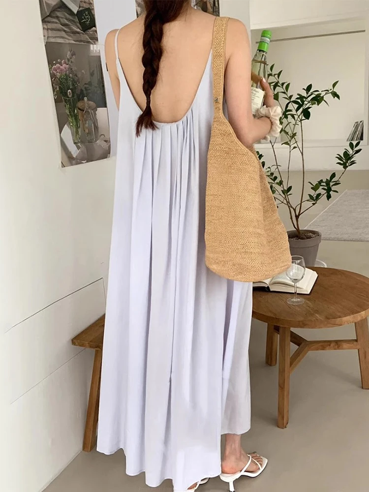 Женское плиссированное платье Clothland с открытой спиной на бретельках без рукавов