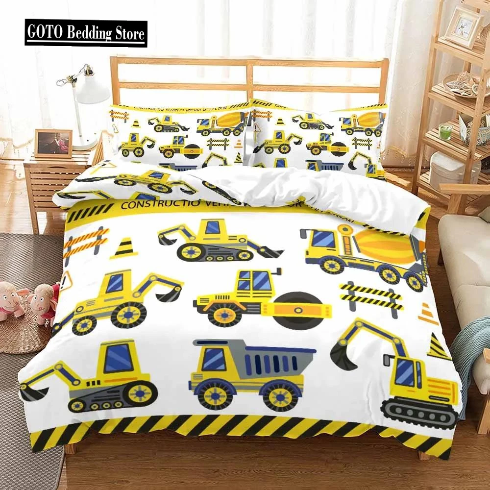 Kids Excavator Bedding Set Double Single Size Bed Linens for Winter Cute Cartoon Duvet Cover Sets Pillowcases 100% High Quality