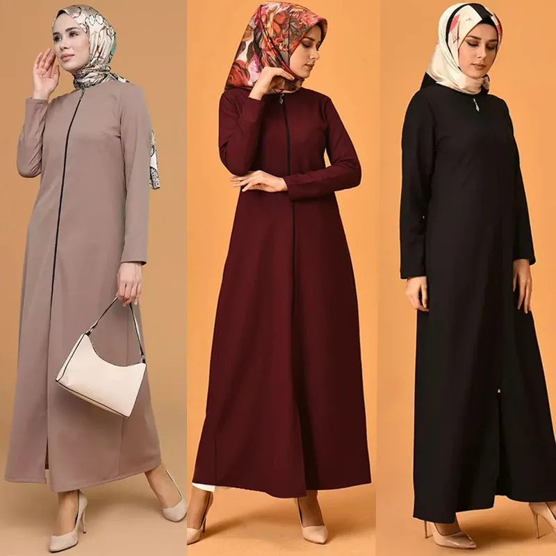 

Осеннее марокканское платье, мусульманское женское платье на молнии, открытая абайя, индийские Абайи, искусственное платье, длинное платье, платья