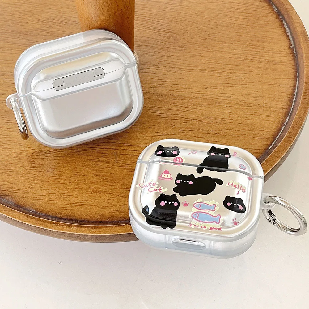 Чехол для AirPods Pro 2 мягкий гальванический чехол с рисунком черной кошки и собаки 3