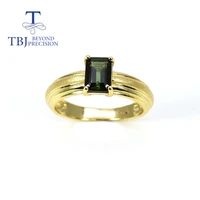 100 green tourmaline natural gemstone 925 sterling silver yellow color ring simple unique design fine jewelry for give mom gift