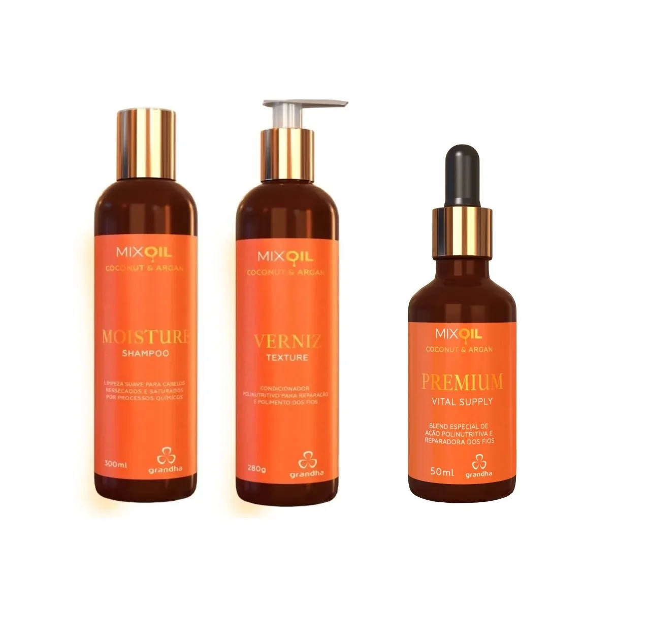 

Grandha Coconut & Argan Kit - Shampoo + Verniz Texture Mascara 500g + Argan Oil 55ml