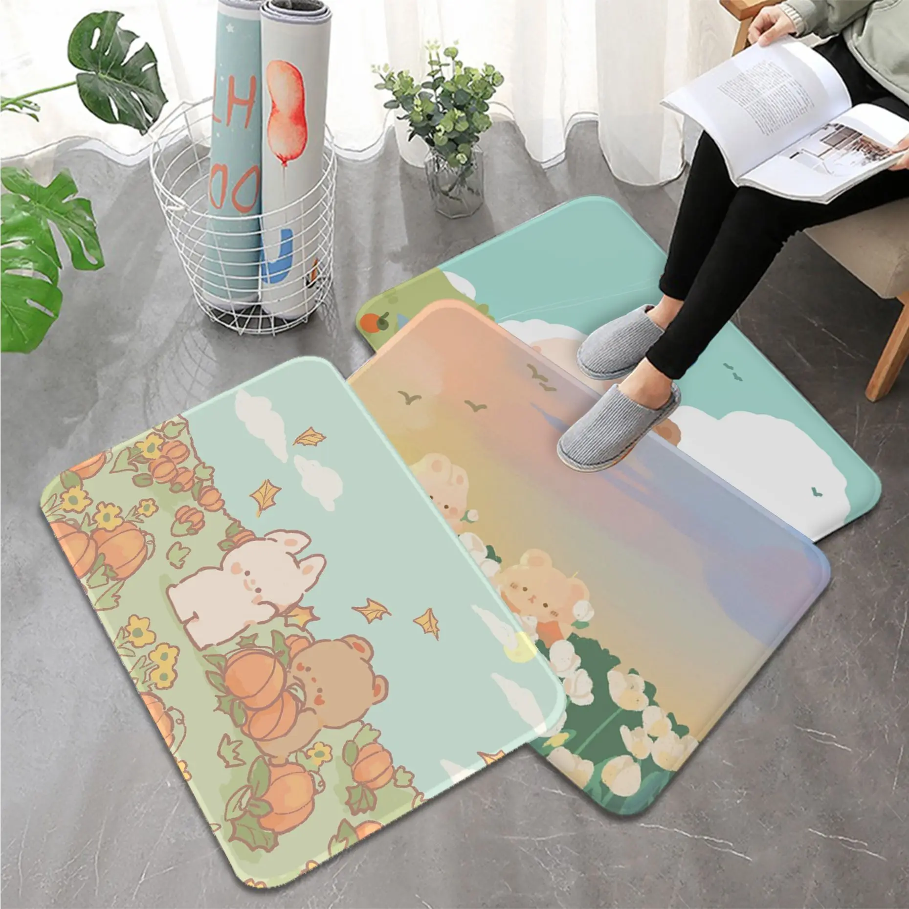 

Cartoon Cute Little Rabbit Bathroom Mat Nordic Style Bedroom Living Room Doormat Home Balcony Anti-Slip Toilet Rug