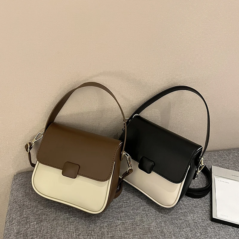 

Осенняя маленькая квадратная сумка контрастных цветов для женщин, маленькие дамские сумочки через плечо из искусственной кожи с клапаном д...