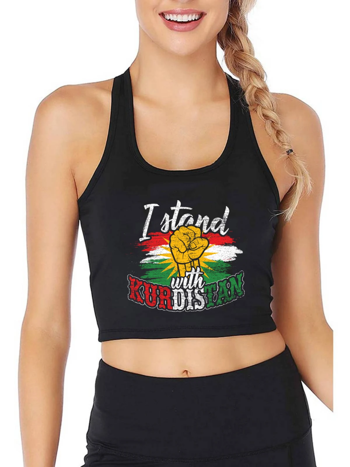 

I Stand With Kurdistan Design Cotton Sexy Slim Crop Top Women's Retro Patriotic Memorial Style Tank Tops Summer Sports Camisole