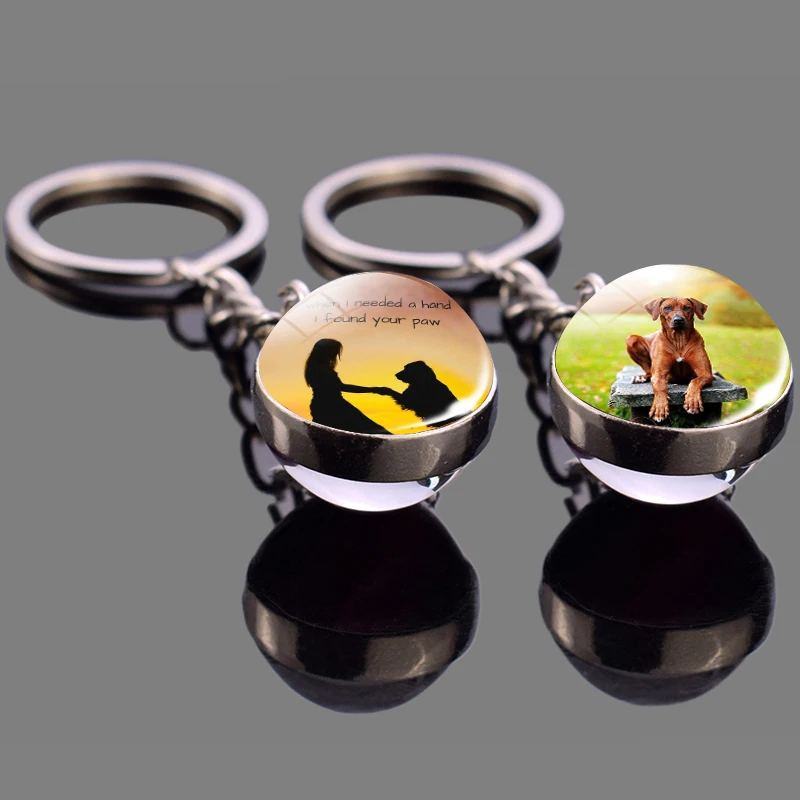 

Fashion Ladies Keychain Pet Dog Pattern Key Ring Animal Dog Glass Ball Pendant Jewelry Keyring Jewelry Gift Pendant for Friend
