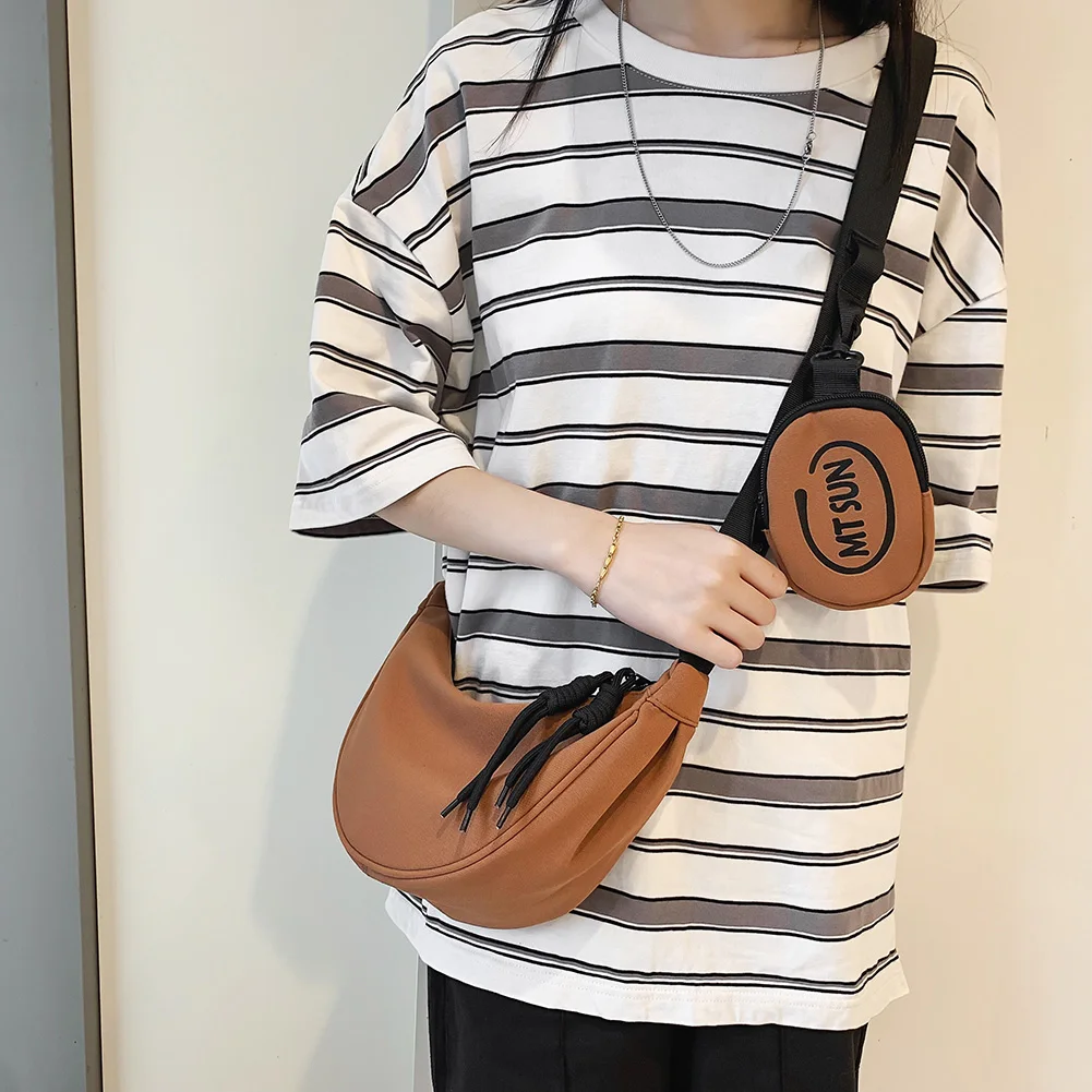 

Холщовая Сумка-слинг через плечо для женщин, простая нагрудная сумка-хобо в Корейском стиле, Студенческая сумка через плечо с регулируемым ...