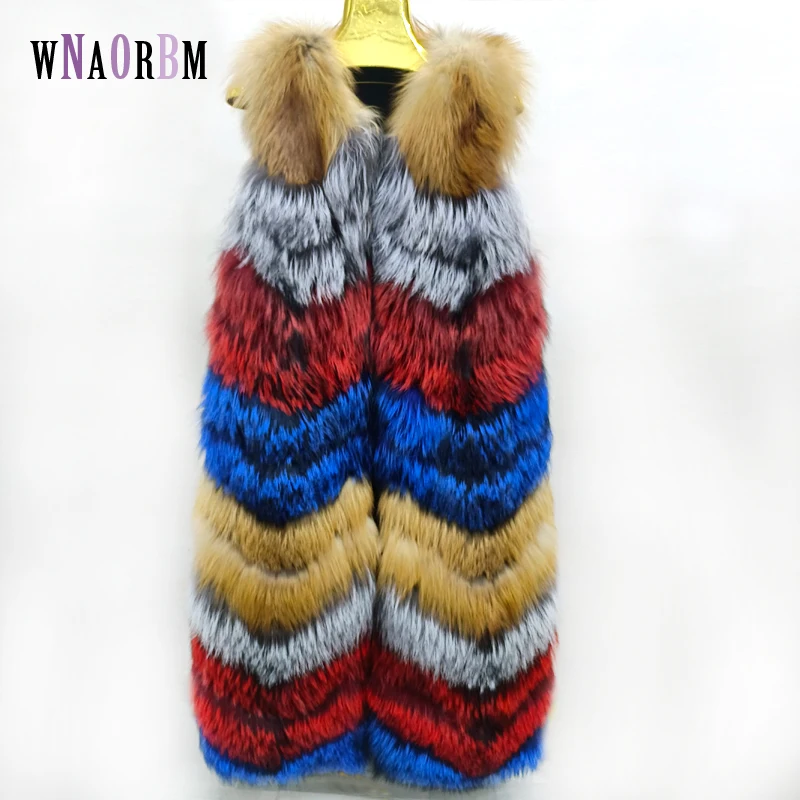 100% real fur luxury women's winter fashion style natural fur vest women's full fox fur vest color matching winter coat