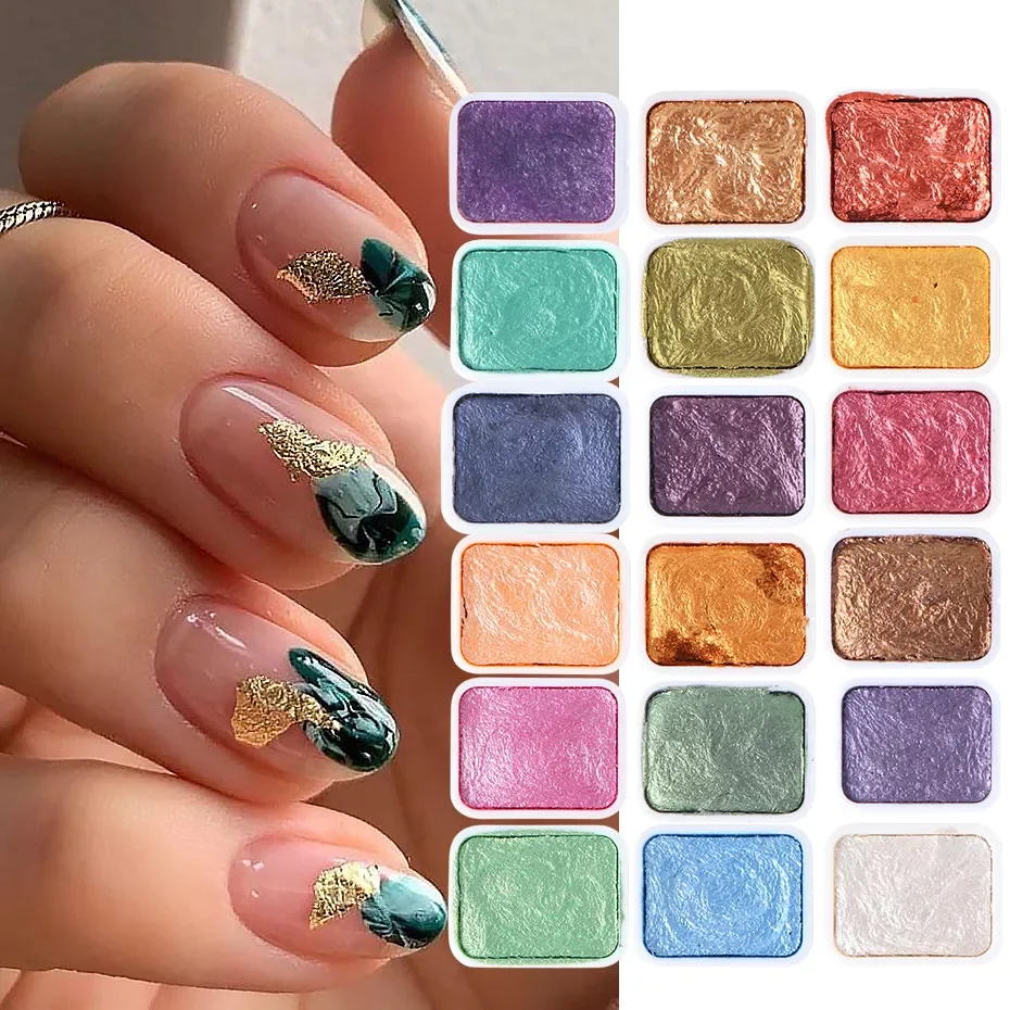 

1Set Watercolor Nail Gel Polish Pigment Solid Pearl Shimmer Paint Mirror Nail Art Glitter Auroras Powder Decor Manicure TR1915-1