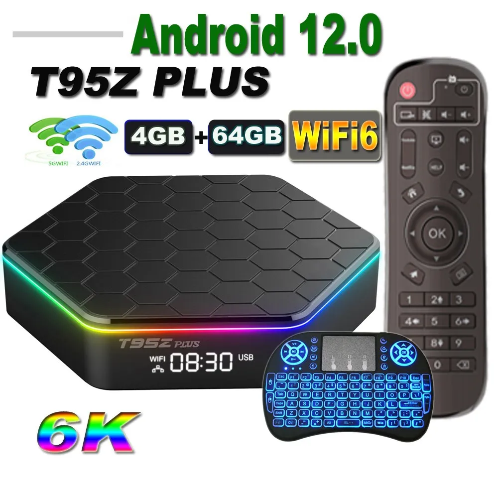 

T95Z PLUS Android 12 TV Box H618 6K 2,4G 5G Wifi6 4 Гб 64B 32 Гб 2 Гб 16 Гб BT5.0 H.265 Глобальный медиаплеер приемник бесплатная доставка