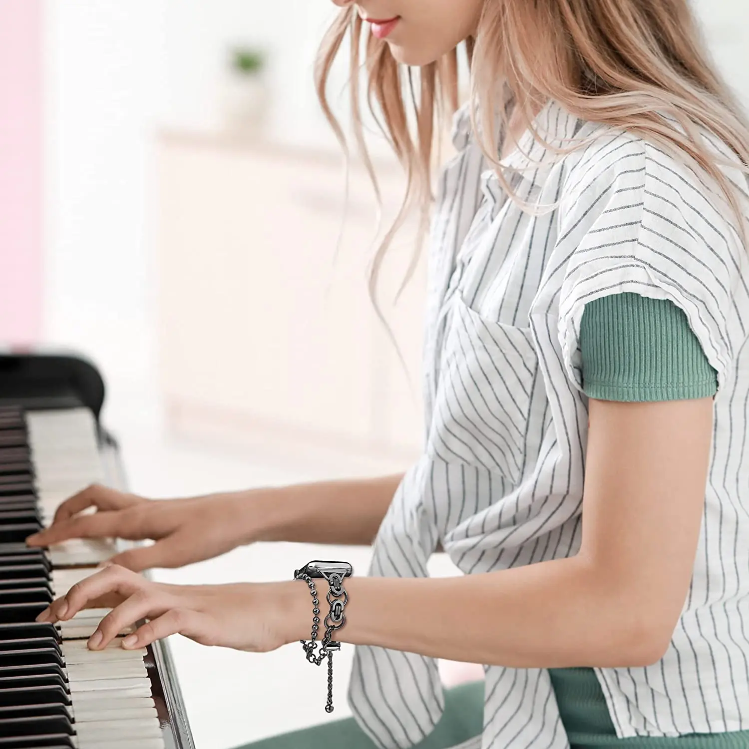 Luxury metal strap for apple watch band fashion double loop bead chain iwatch series 87654321SE Ultra49/45/44/42/41/40/38mm band