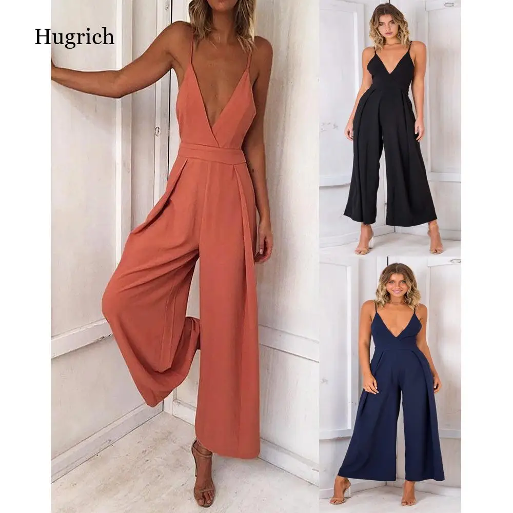 

Cross-border Foreign Trade Summer New Style Fashion Suspenders Sexy V-neck Halter Bowknot Loose Conjoined Trousers Women