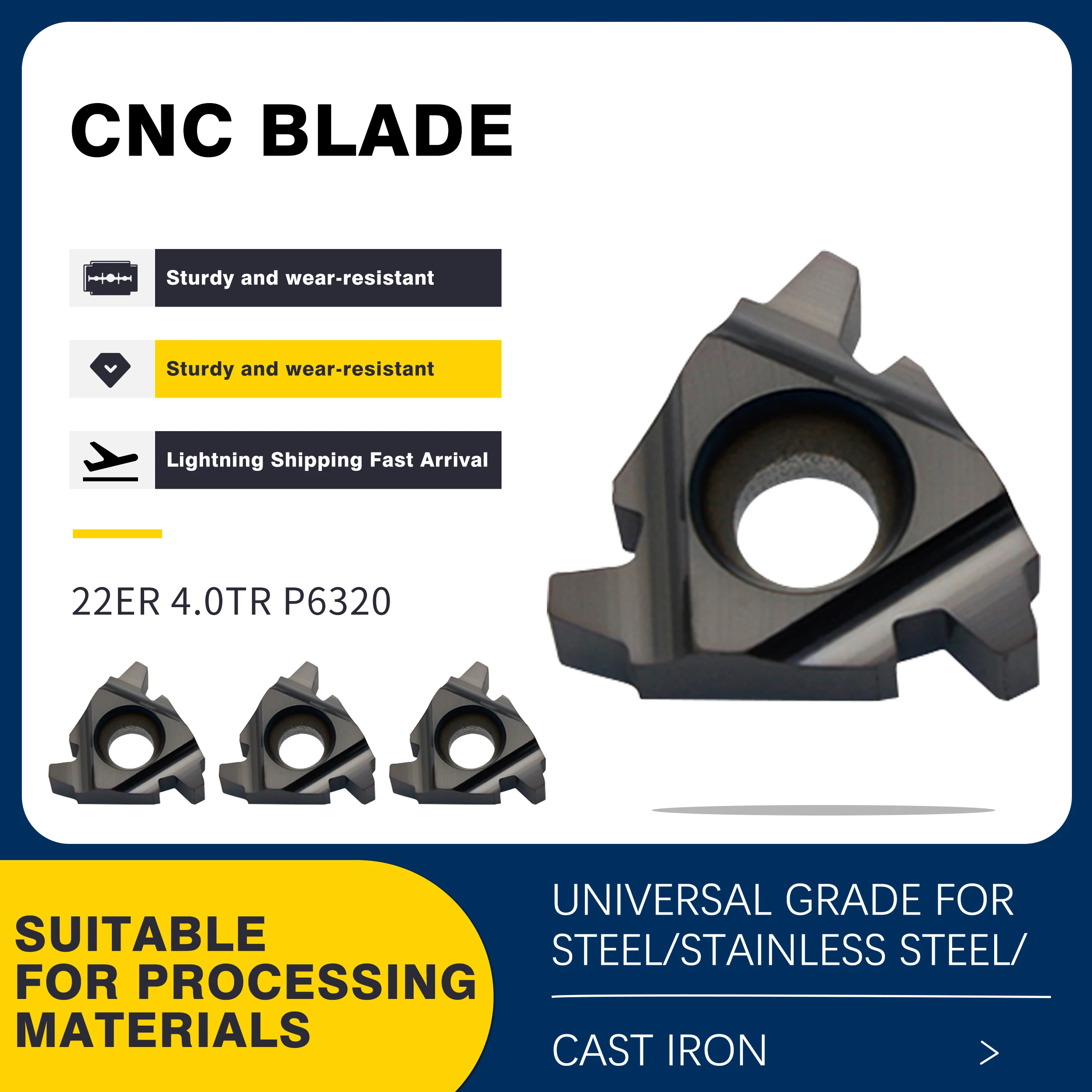 

22IR/ER 4.0/5.0/6.0TR P6320 T-type Thread Inserts CNC Lathe Tools High Quality Carbide Blade For Steel,Stainless Steel,Cast Iron