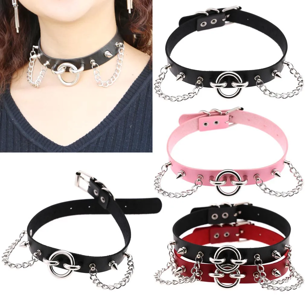 

Goth Spike Choker with stud 2021Sexy Collar chain Pu Leather choker belt Necklace women Gothic jewelry wholesale