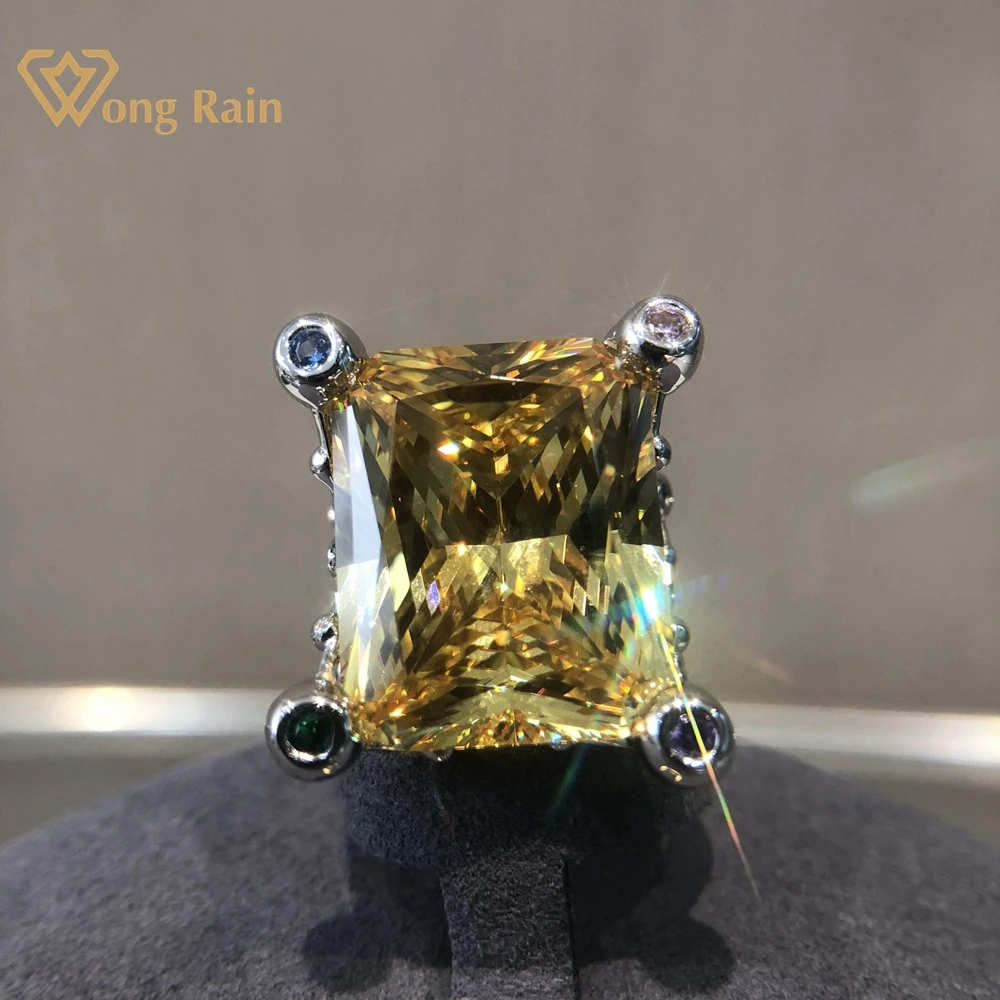 

Wong Rain Real 925 Sterling Silver 3EX Radiant Cut VVS 30CT Yellow Sapphire Created Moissanite Ring for Women Gift Drop Shipping