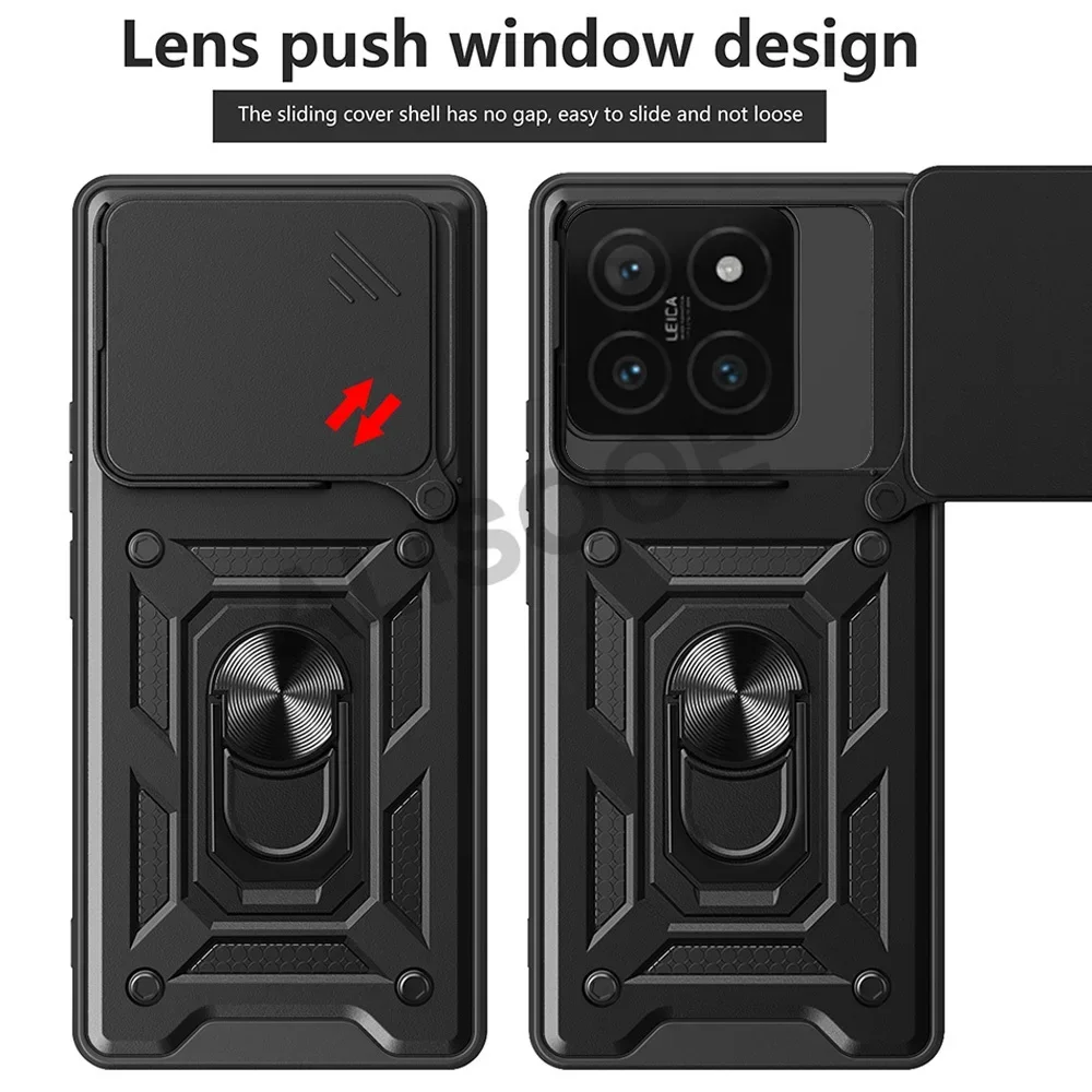 Армированный чехол для Xiaomi 14T / Pro с кольцом защиты объектива камеры подставка