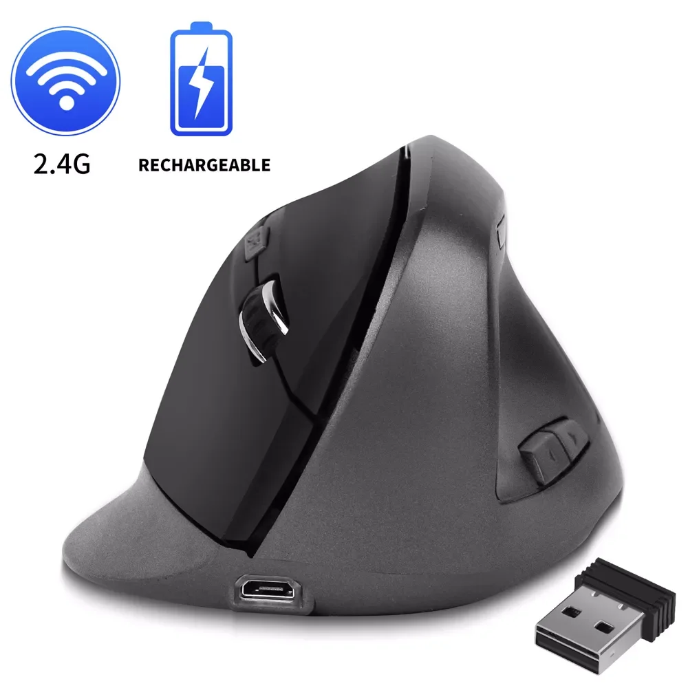 

2022New Wireless Mouse 1600DPI USB Rechargeable 2.4GHz Optical Vertical Mice B95C Ergonomic Rechargeable Gaming Mouse