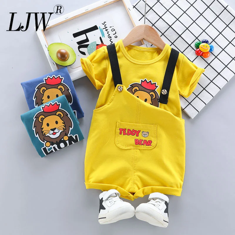 

Summer new children's baby cartoon printing round neck short-sleeved alphabet overalls two-piece boy personality suit suit 01234