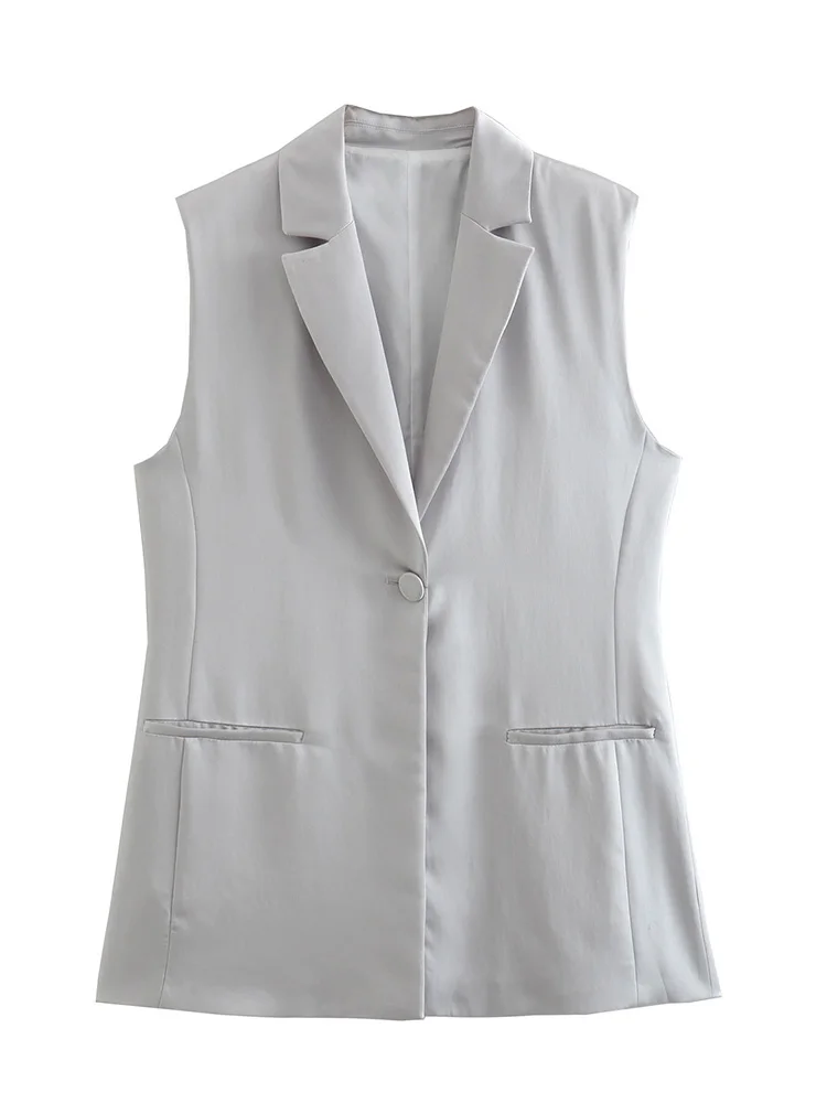 

Женские жилеты 2022 офисная леди элегантный атласный жилет с зубчатым лацканом блейзер без рукавов пальто передние прорезные карманы жилет на одной пуговице