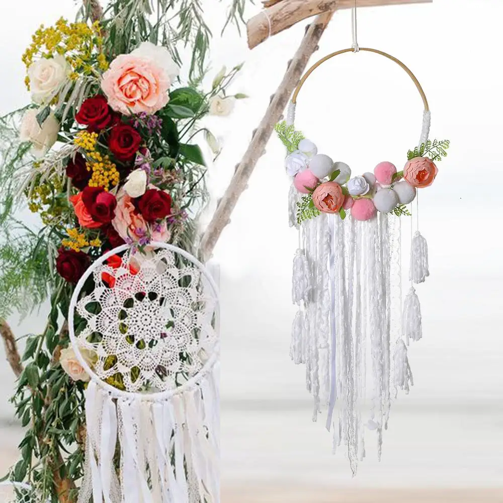 

Boho Dream Catcher for Bedroom, Handmade White Flowers Dream Catchers for Girls Kids Nursery Bedroom Wall Decor Wedding Gift