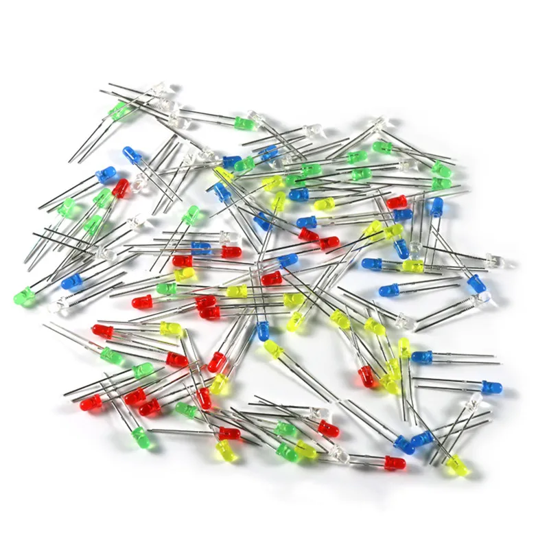 

Всего 100 светодиодов 3 мм, светильник ые, желтые, красные, зеленые, синие, по 20 шт.