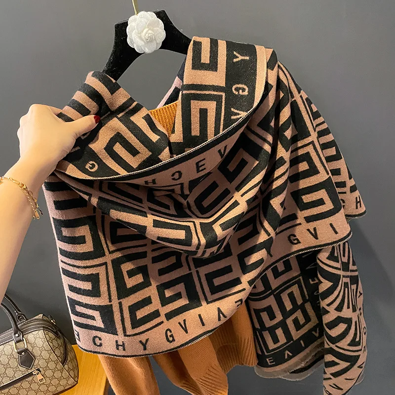 Design Winter Warm Cashmere Scarf for Women Luxury Pashmina Shawl Wraps Thick Blanket Poncho Bufanda Female Echarpe Foulard 2022