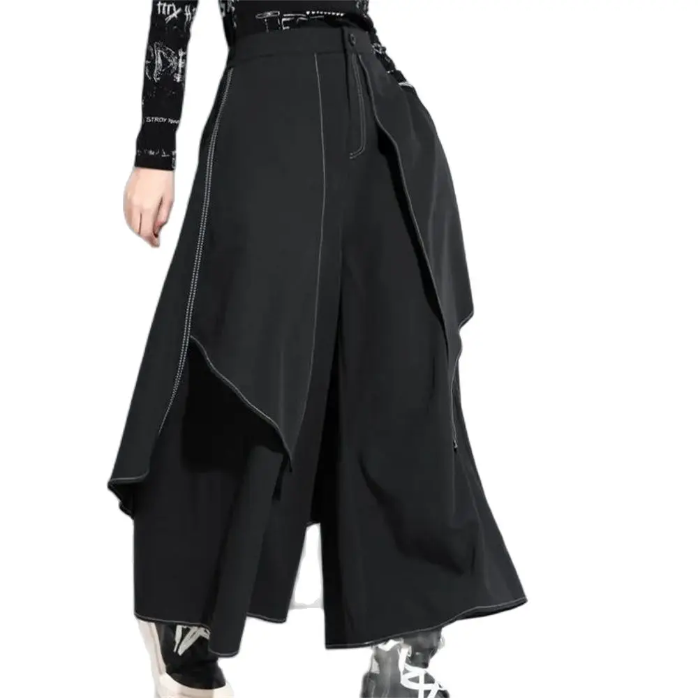 

High Waist Black Cotton Split Joint Ankle-Length Wide Leg Trousers New Loose Fit Pants Women Tide Spring Autumn Irregular Flax