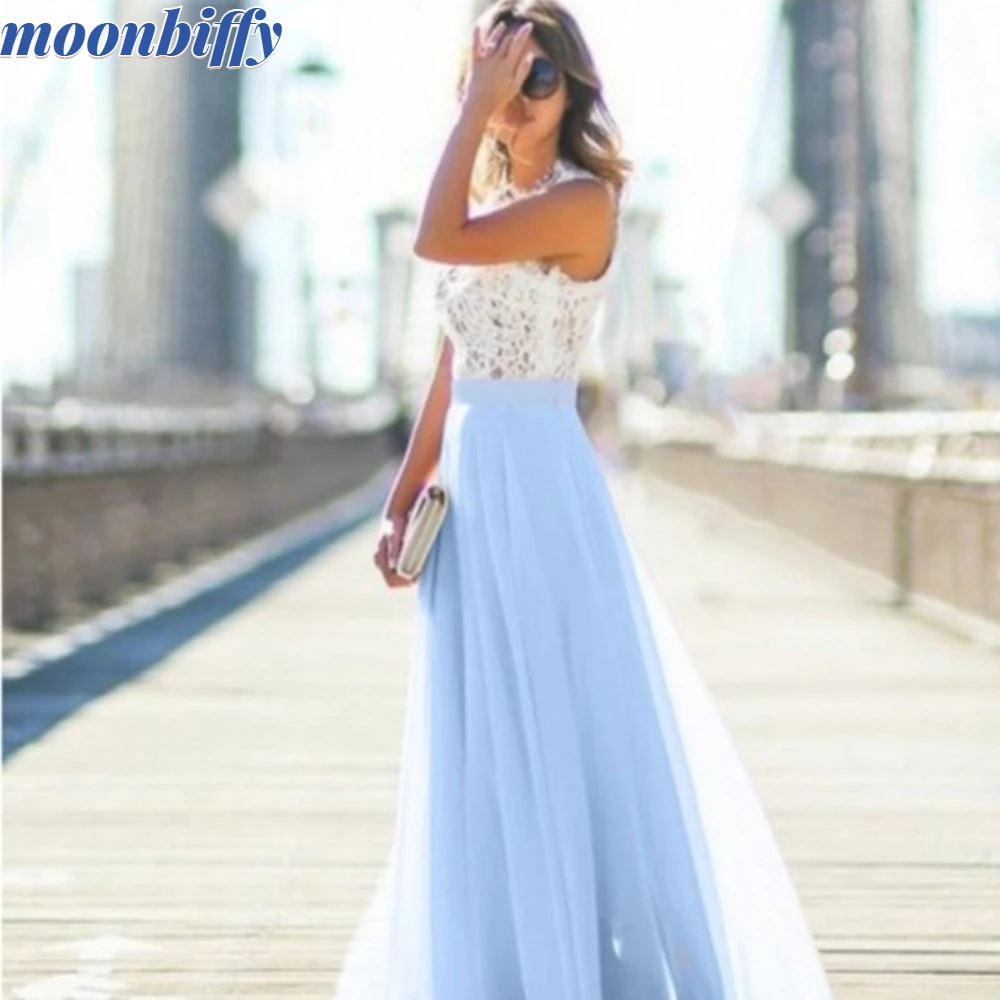 

2022 Autumn Hot Sale New Lace Panel Women Chiffon Maxi Dresses Round Neck Sleeveless Dress Slim Fit Harajuku Fashion Party Dress