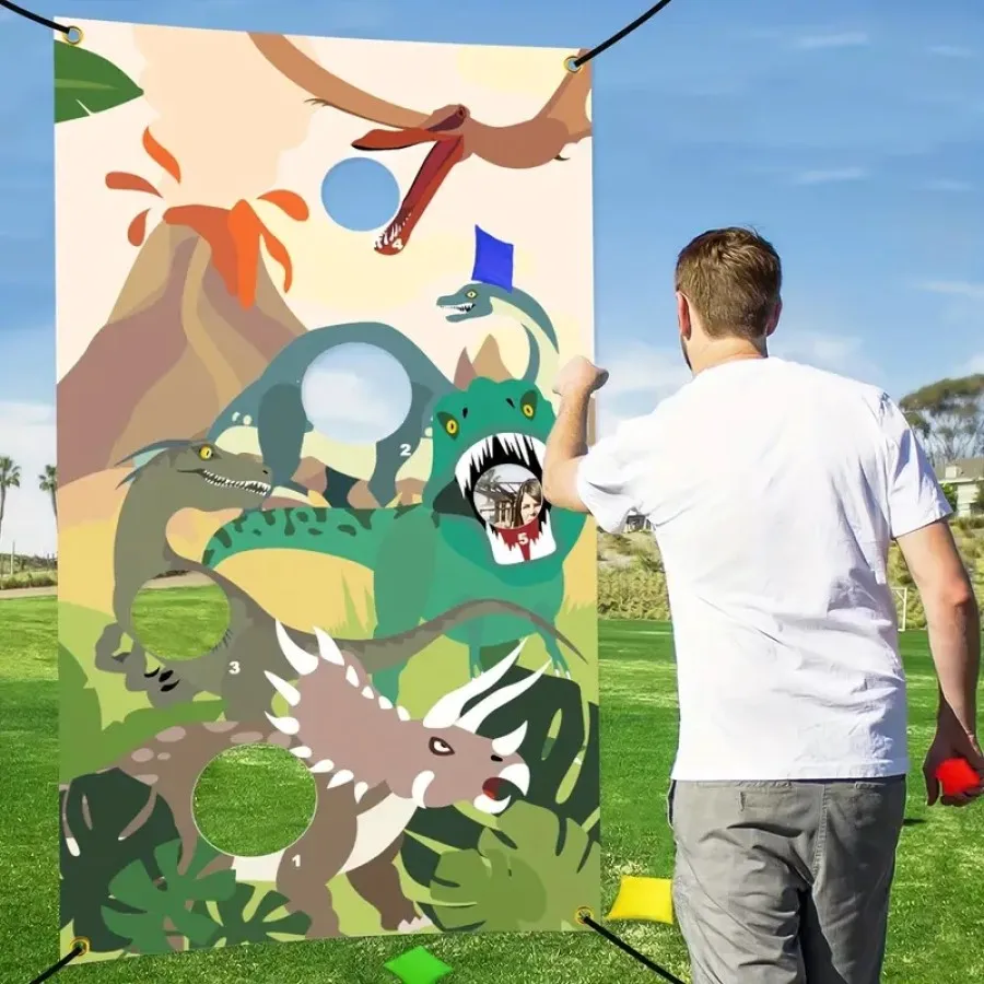 1 Набор креативный баннер для игр в виде динозавров с 3 мешками песка