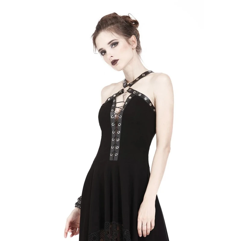 

Gothic Dress Women Sexy Hollow Out Sleeveless Halter Neck Female Dresses Backless Vintage Goth Style Midi Evening Dress Elegant