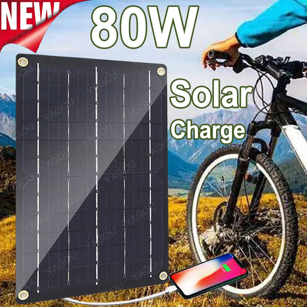NEW 80W High Power Solar Panels Cells 5V USB Portable Outdoor Solar Charger Battery Safe for Mobile Phone Traveling Camping Hike
