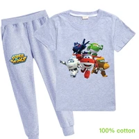super wings cothes set kids short sleeve sportsuit baby girls cotton tshirtpants 2pcs sets toddler boys clothing casual outfits