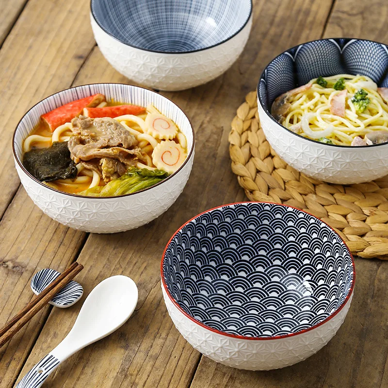 

Nordic style 6-inch soup bowl underglaze ceramic tableware household instant noodle restaurant simple creative embossed ramen