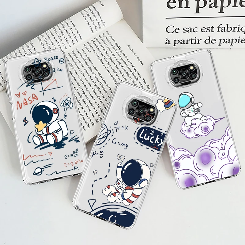 

Phone Case For Xiaomi Mi Poco X4 X3 NFC F4 F3 GT M4 M3 M2 X2 F2 F1 Pro C3 5G Astronaut Cartoon Luxury Transparent TPU Cover