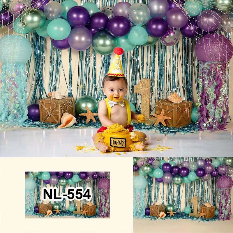 

Mermaid Princess Birthday Baby Shower Backdrop Photography Ocean Underwater World Cake Smash Photo Props Studio Booth Background