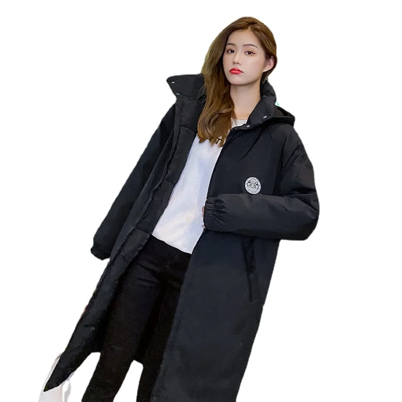 Thickened Straight Temperament Commuter Down Cotton-padded Jacket Zipper Women Loose Long Solid Color Hooded Winter 2023 New