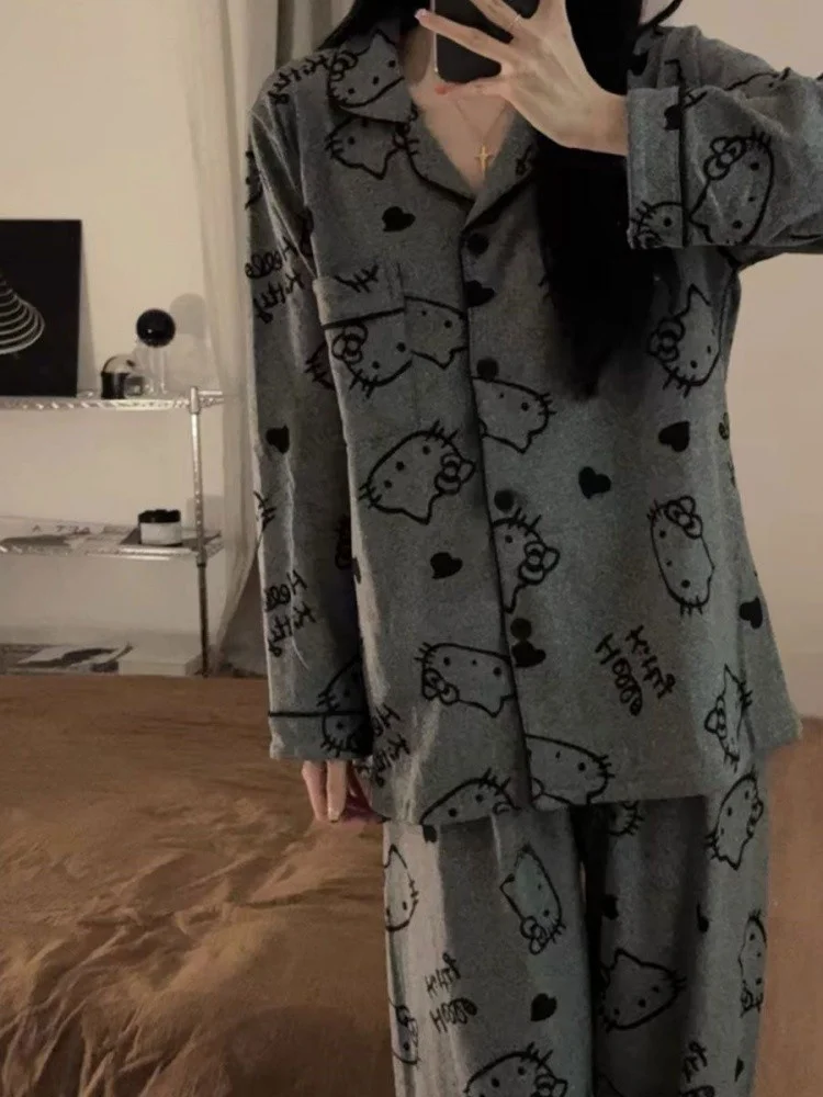 Осенне-зимние утепленные пижамы на флисовой подкладке женские японские модные