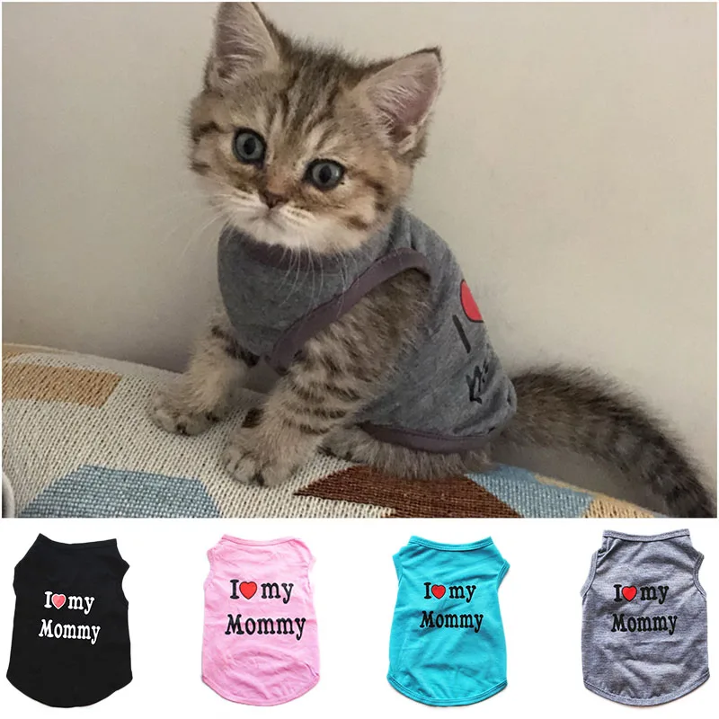 Pet Clothes Casual Puppy Dog Cat Clothing "I Love Mommy & Daddy" Print Cat Vest Tee Shirt 100% Cotton T-shirt Cat Kitten Apparel