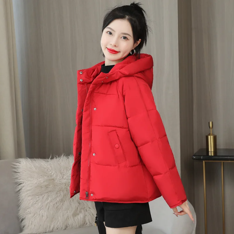 2022 Winter Hooded Parkas Cotton Jacket Women's Cropped Cotton Jacket Loose Hooded Cotton Women Casual Sweet Girl Y2k Clothes