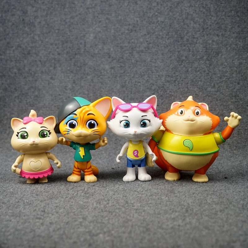 

Four Happy Cats Child Play House Cartoon Model Toy Movable Joints Bulk Cargo Collection Desktop Ornament Gifts