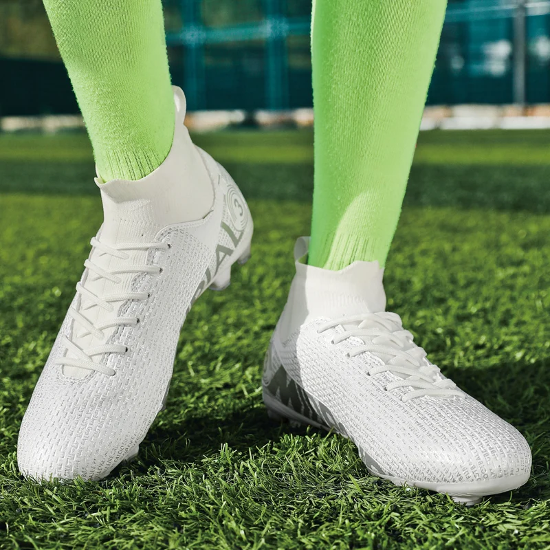 Size 35-47 Outdoor Wear-Resistant Anti-slip Men Boys Soccer Shoes FG/TF Football Boots High Ankle Cleats Training Sport Sneakers