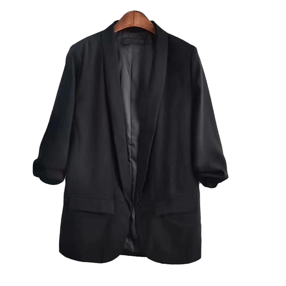 

Женский блейзер в европейском и американском стиле, повседневный однотонный блейзер с рукавом три четверти и манжетами, весна-осень 2022