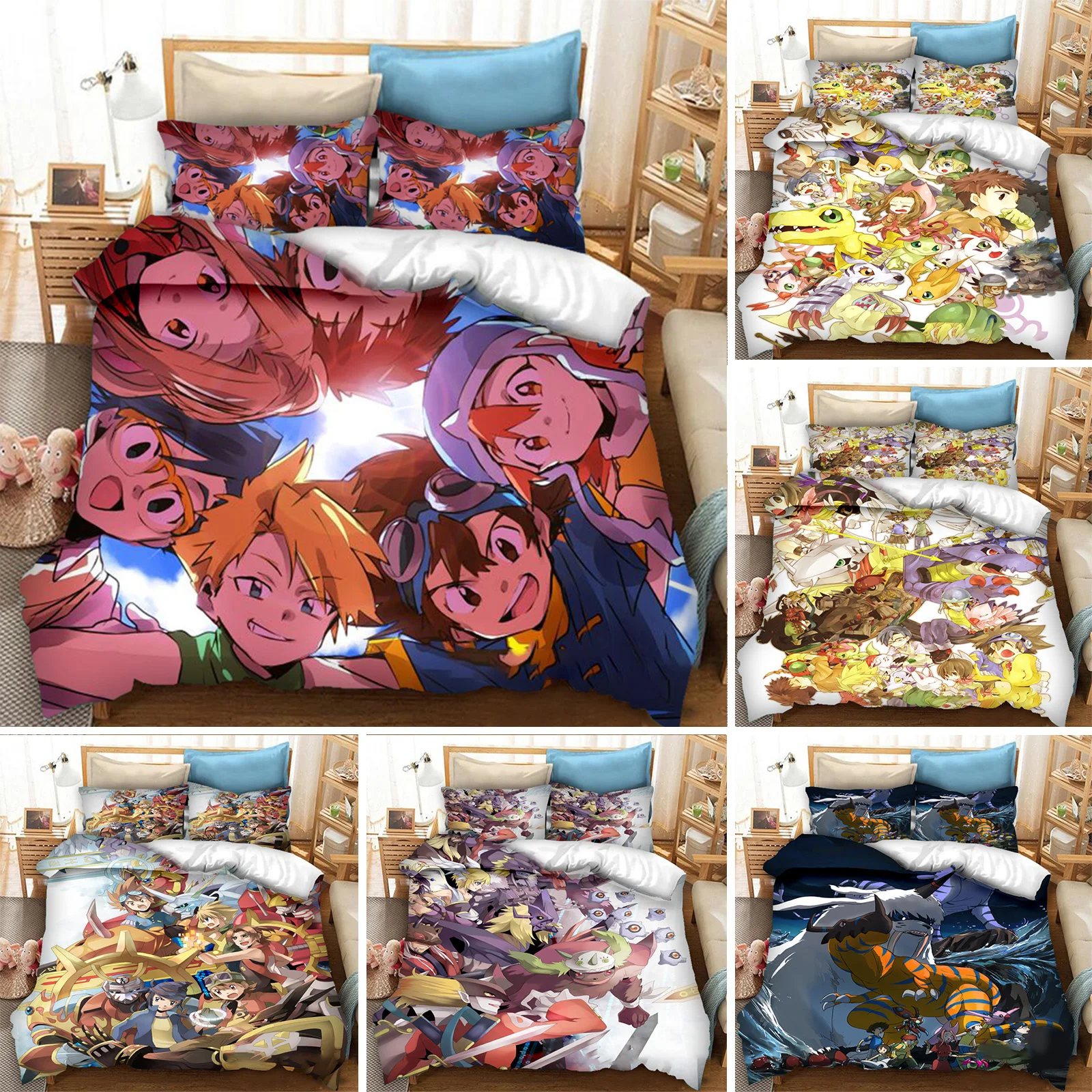 

Anime Digimon Adventure Bedding Set For Boys Adults Kid Duvet Cover Bed Cover Pillowcase Single Queen King Double 3pcs Suit