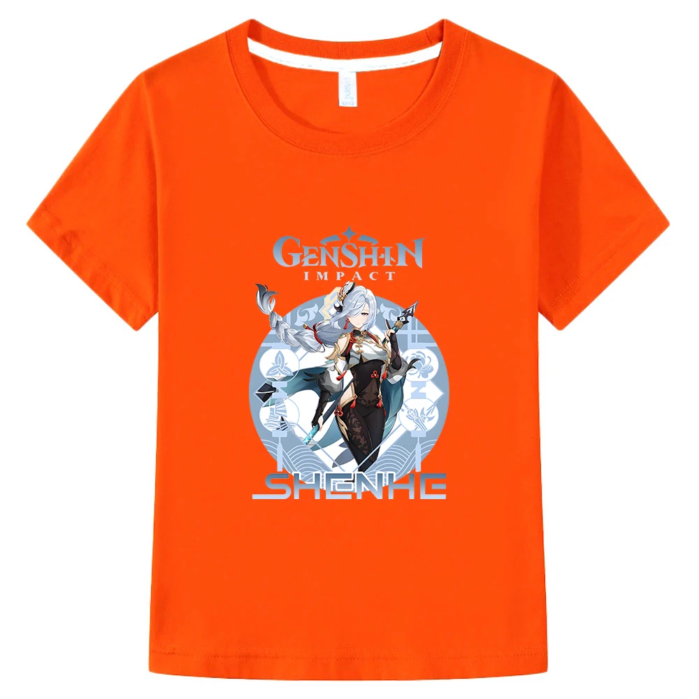

Genshin Impact T-shirt 100%Cotton Summer Short Sleeve Shenhe Graphic Tshirt Cartoon Shirt for Girls Japanese Fashion Boys Tees
