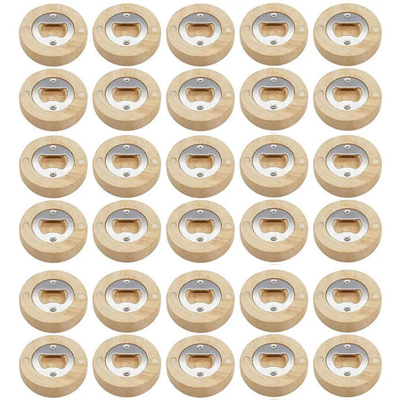 30Pcs Magnet Bottle Opener Wooden Beer Openers Baptism Favor