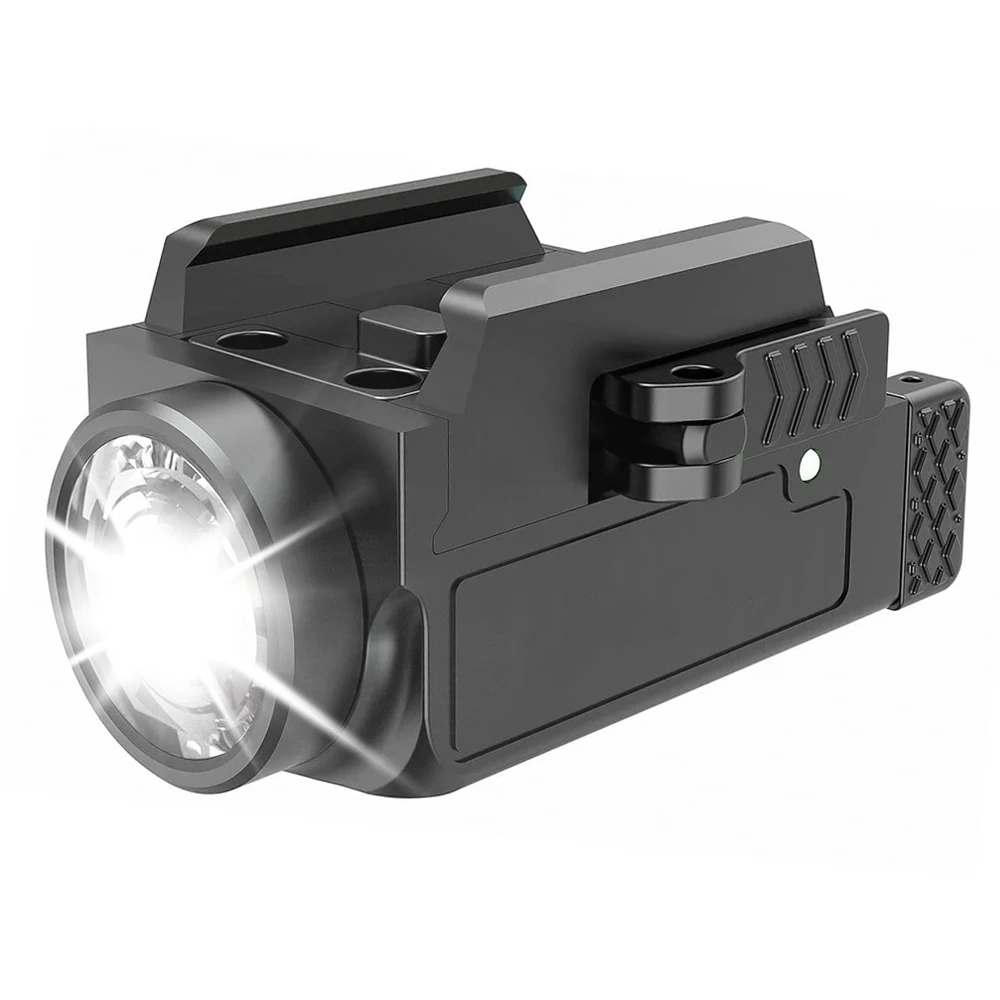 800 Lumen Mini Pistol Light Tactical LED Weapon Gun Light Compact USB Rechargeable Quick Release Gun Flashlight for 1913/GL Rail