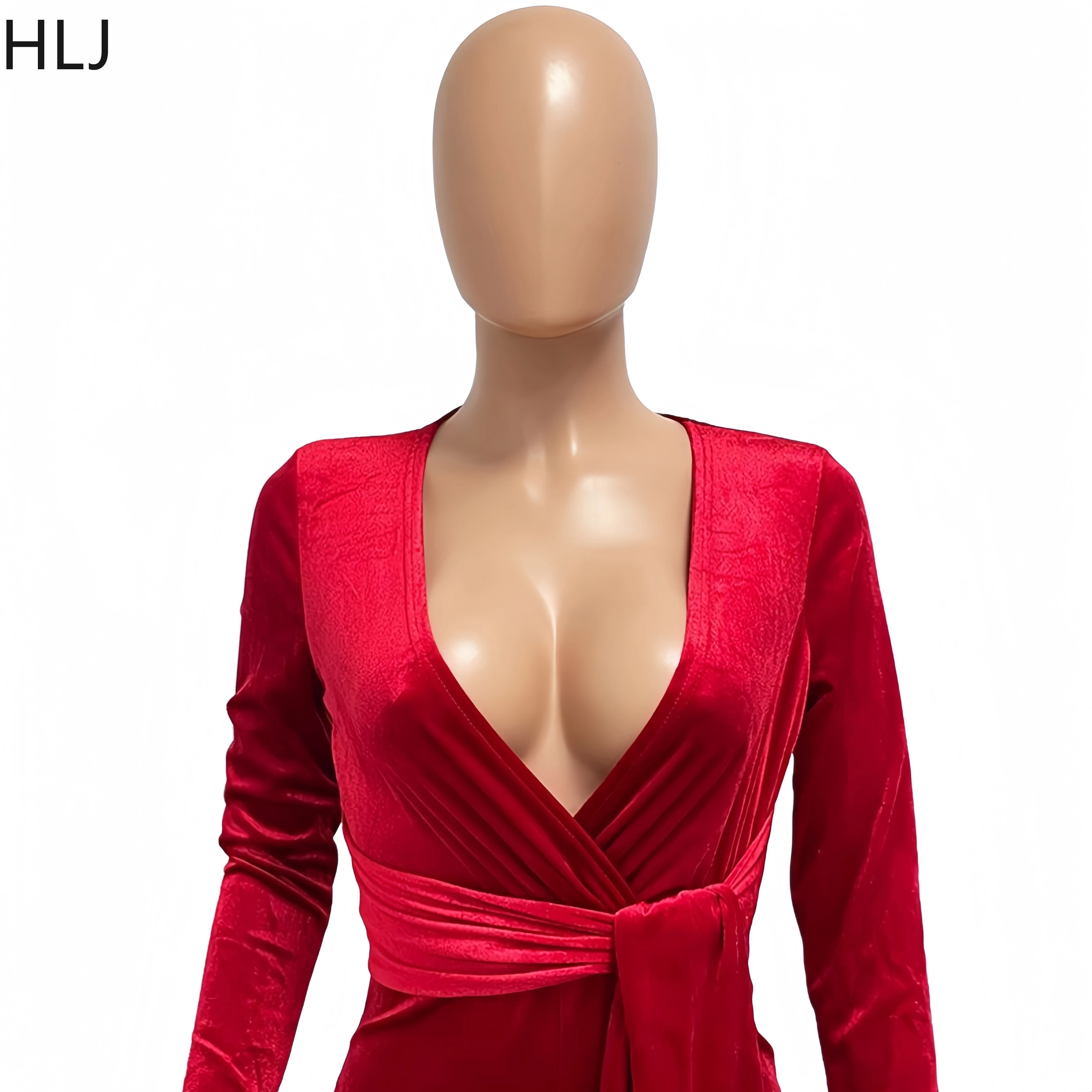 Женский бархатный комбинезон HLJ Элегантный слитный с глубоким V-образным вырезом